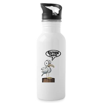 Guten Tach Guten Hallo Lustiger Spruch Witzig - Trinkflasche mit integriertem Trinkhalm - Weiß - Rechts