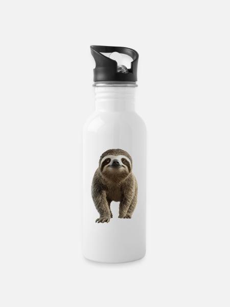 Faultier - Trinkflasche mit integriertem Trinkhalm - Weiß