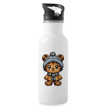 Tiger Winter Animal Baby Comic - Water bottle with straw - white - Right