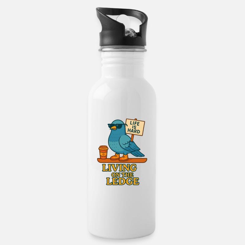 Lustige Taube mit Schild & Kaffee - Trinkflasche mit integriertem Trinkhalm - Weiß