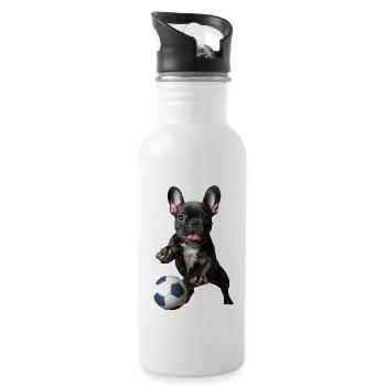 Französische Bulldogge - Trinkflasche mit integriertem Trinkhalm - Weiß - Rechts