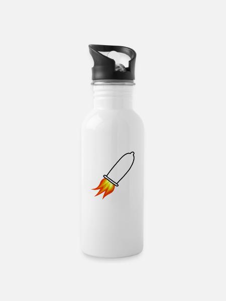 Kondom Rakete - Trinkflasche mit integriertem Trinkhalm - Weiß