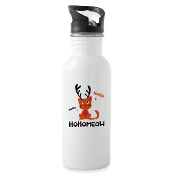 HohoMeow - Weihnachtskatze Geschenkidee Christmas - Trinkflasche mit integriertem Trinkhalm - Weiß - Rechts