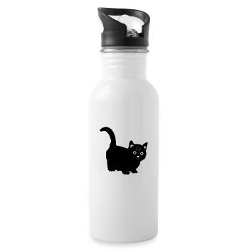 Katze schwarz - Trinkflasche mit integriertem Trinkhalm - Weiß - Rechts