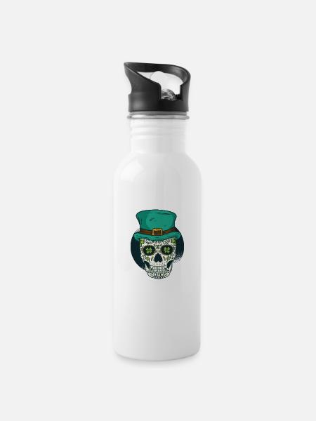 St Patrick day - Trinkflasche mit integriertem Trinkhalm - Weiß