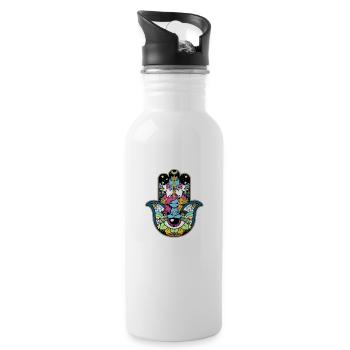 Hamsa Hand Unicorn Spiritual Yoga Gift print - Water bottle with straw - white - Right