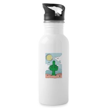 Fick Dich Stinkefinger Kaktus Geschenk - Trinkflasche mit integriertem Trinkhalm - Weiß - Rechts