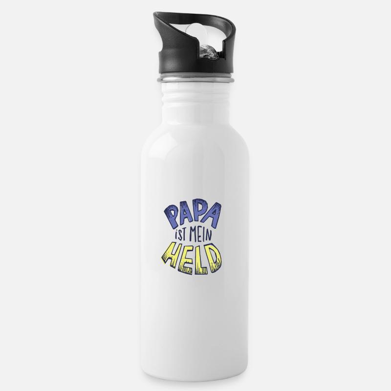Papa ist mein Held! - Trinkflasche mit integriertem Trinkhalm - Weiß