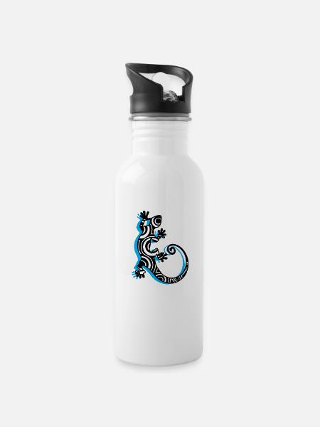 Lizard Gecko Tattoo South Seas Logo - Water bottle with straw - white