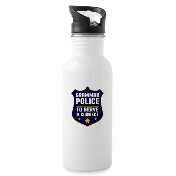Grammatik Polizei Sprache Besserwisser Geschenk - Trinkflasche mit integriertem Trinkhalm - Weiß - Rechts