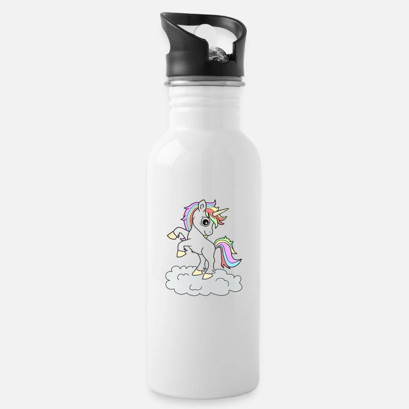 Einhorn Einhörner - Trinkflasche mit integriertem Trinkhalm - Weiß
