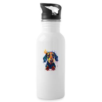 Dackel Geschenk für Dackel Mama - Trinkflasche mit integriertem Trinkhalm - Weiß - Rechts