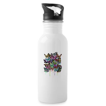 Rainbow Butterflies Womens Butterfly Lover - Trinkflasche mit integriertem Trinkhalm - Weiß - Rechts