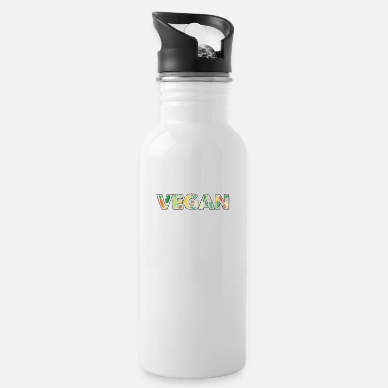 Vegan - Trinkflasche mit integriertem Trinkhalm - Weiß