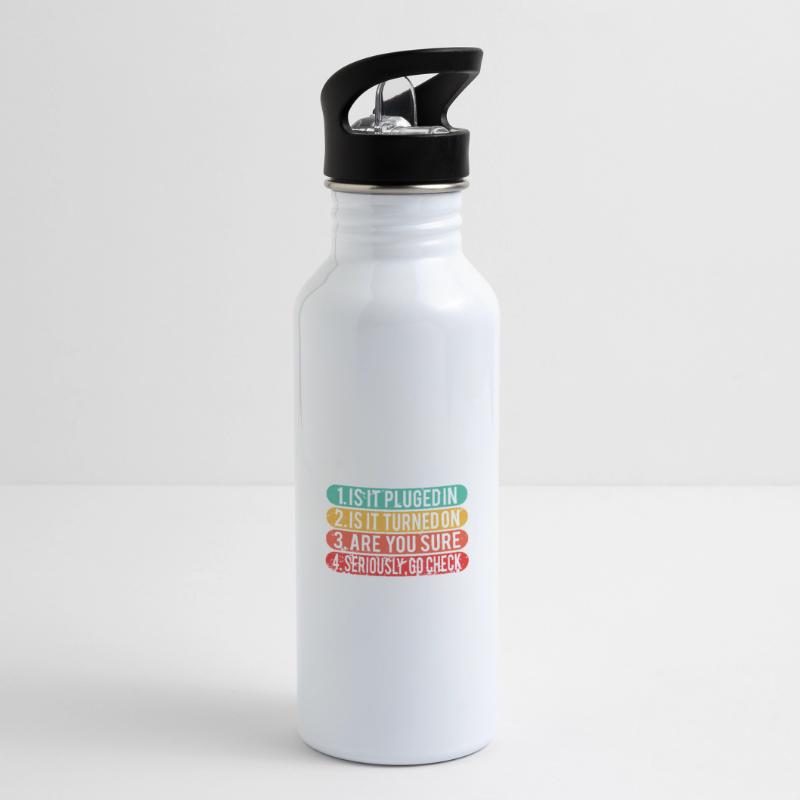 Lustiger technischer Support / Computer Techie Nerd Geschenk Trinkflasche mit integriertem Trinkhalm