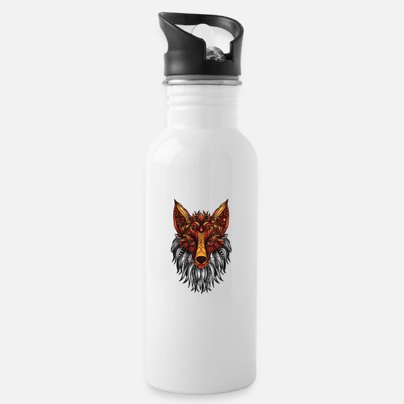 Mandala Fox - Water bottle with straw - white