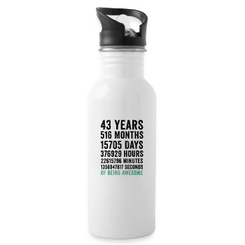 Birthday 43 Years Of Being Awesome - Water bottle with straw - white - Right
