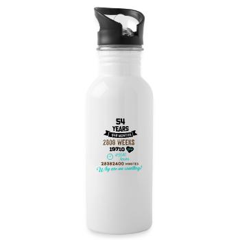 Funny Birthday 54 Years Old Why Are We Counting? - Water bottle with straw - white - Right