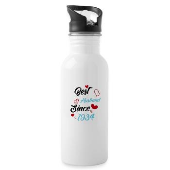 Best Husband Since 1934 Wedding - Water bottle with straw - white - Right