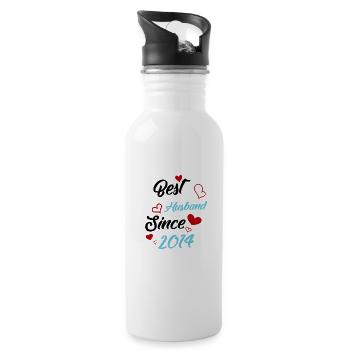Best Husband Since 2014 Wedding - Water bottle with straw - white - Right