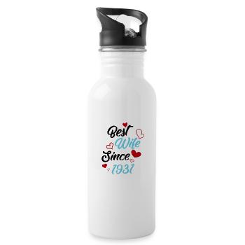 Anniversary Best Wife Since 1931 Wedding - Water bottle with straw - white - Right