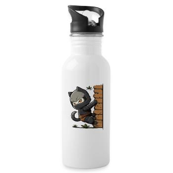 Der katzenartige Rächer - Trinkflasche mit integriertem Trinkhalm - Weiß - Rechts