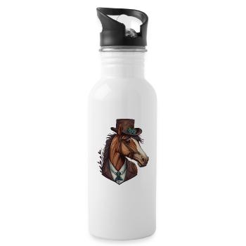 Elegantes Pferd - Trinkflasche mit integriertem Trinkhalm - Weiß - Rechts