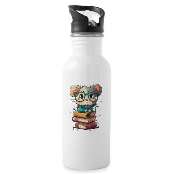 Bookworm Mouse - Water bottle with straw - white - Right