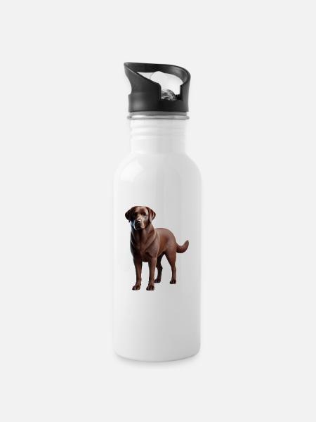 Labrador Hund - Trinkflasche mit integriertem Trinkhalm - Weiß