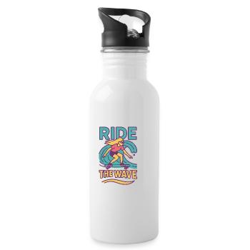 Surfing & Scrolling Theme T-Shirt - Water bottle with straw - white - Right
