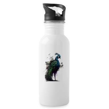 Watercolor Peacock - Water bottle with straw - white - Right