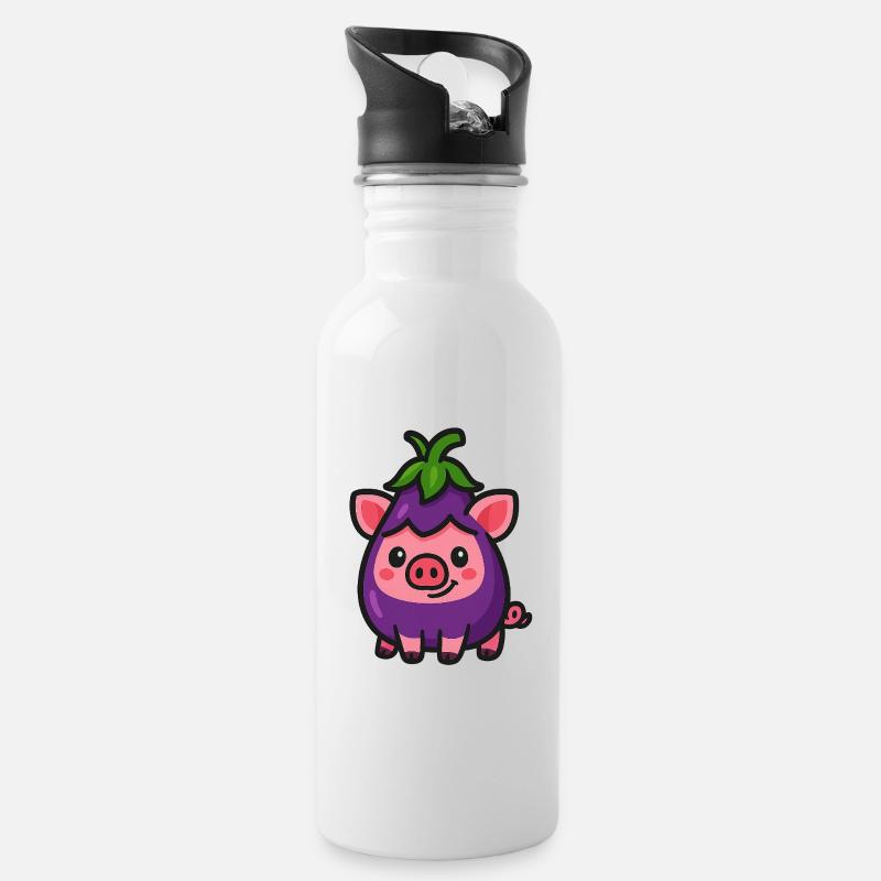 Schwein-Gina - Trinkflasche mit integriertem Trinkhalm - Weiß