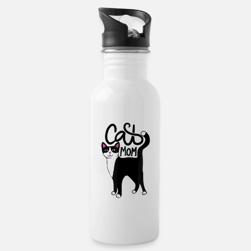 Katzen Mutter Cat Mom Mama - Trinkflasche mit integriertem Trinkhalm - Weiß