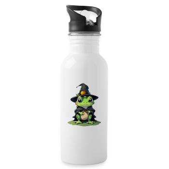 Cute Halloween frog with witch hat. - Water bottle with straw - white - Right