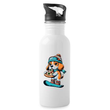Beagle Snowboarder: Pizza-Abfahrt - Trinkflasche mit integriertem Trinkhalm - Weiß - Rechts