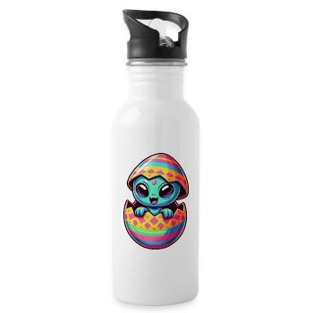 Colorful Alien Easter Egg Hatching Design - Water bottle with straw - white - Right
