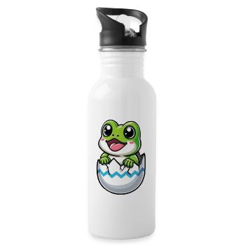 Oeuf de Pâques coloré avec motif de grenouille à éclore - Gourde avec paille intégrée - blanc - Droite