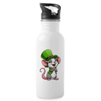 St. Patrick's Niedliche Ratte - Trinkflasche mit integriertem Trinkhalm - Weiß - Rechts