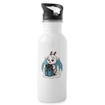 Niedliche Ziege packt Geschenk aus - Trinkflasche mit integriertem Trinkhalm - Weiß - Rechts