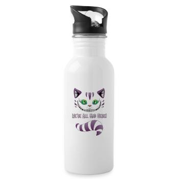 We´re all mad here - Katze Kater Geschenkidee - Water bottle with straw - white - Right