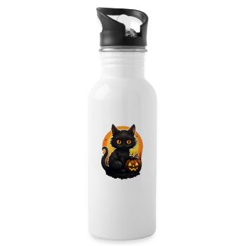 Chat noir d’Halloween avec citrouille - Gourde avec paille intégrée - blanc - Droite