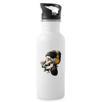 Headphone Skull with Flower - Water bottle with straw - white - Right