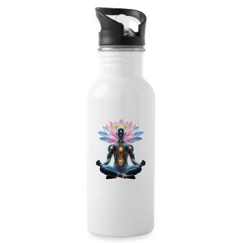 Zen-Cyborg und Leuchtende Lotusblume - Trinkflasche mit integriertem Trinkhalm - Weiß - Rechts