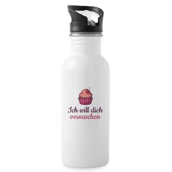 Valentinstag Ich will dich vernaschen Liebe Muffin - Trinkflasche mit integriertem Trinkhalm - Weiß - Rechts