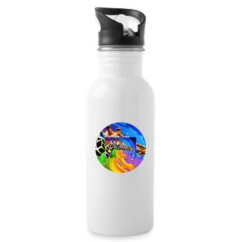 Farbenfrohe Giraffe - Trinkflasche mit integriertem Trinkhalm - Weiß - Rechts