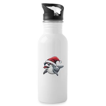 Whale Christmas Funny - Water bottle with straw - white - Right