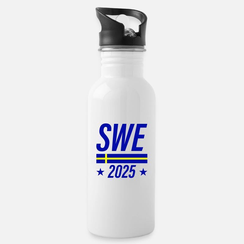Schweden 2025 Team - Trinkflasche mit integriertem Trinkhalm - Weiß