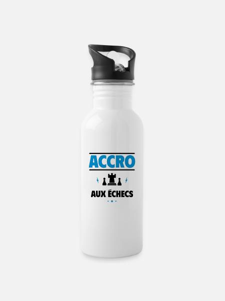 accro aux échecs - Gourde avec paille intégrée - blanc