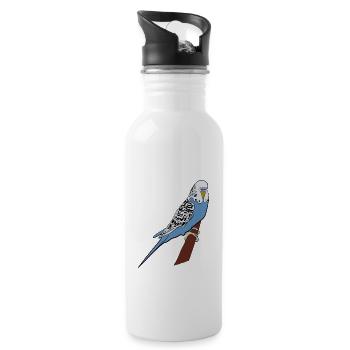 Perruche bleu oiseau oiseau de compagnie idée cadeau - Gourde avec paille intégrée - blanc - Droite