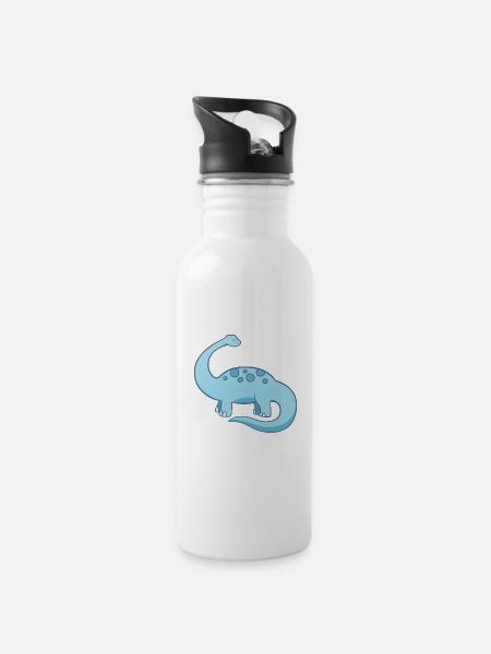 Süßer kleiner blauer Dinosaurier - Trinkflasche mit integriertem Trinkhalm - Weiß